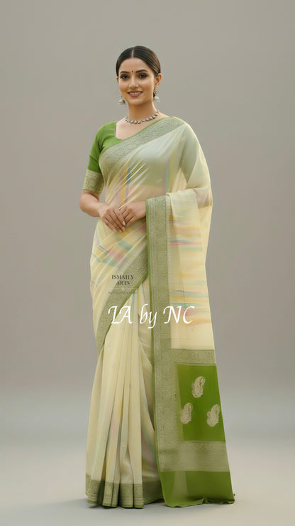 Olive Banarasi Pure Khaddi Georgette Kadwa Saree