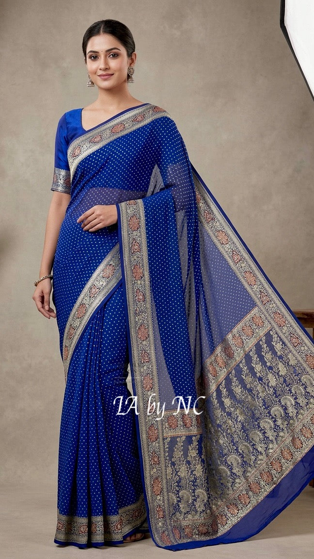 Prussian Banarasi Pure Khaddi Georgette Saree