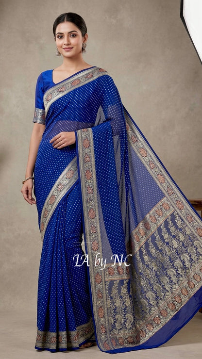 Prussian Banarasi Pure Khaddi Georgette Saree