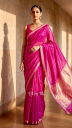 Fuschia Banarasi Pure Kora Silk Kadwa Saree