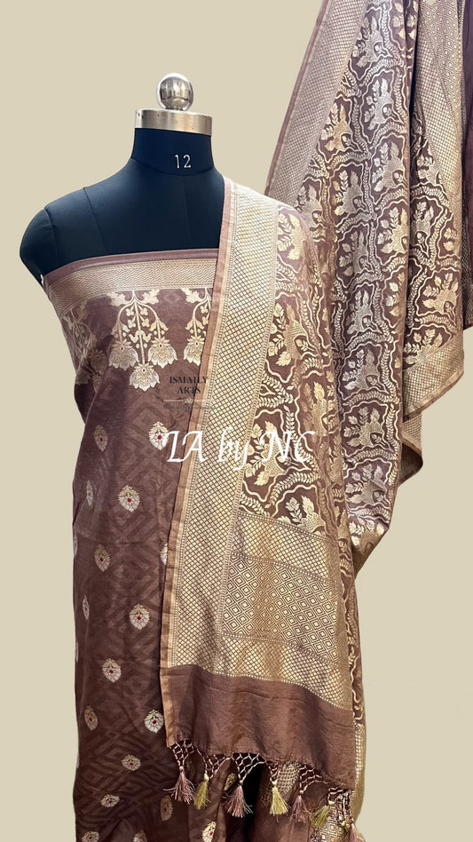 Wenge Banarasi Pure Munga Silk Dress materials