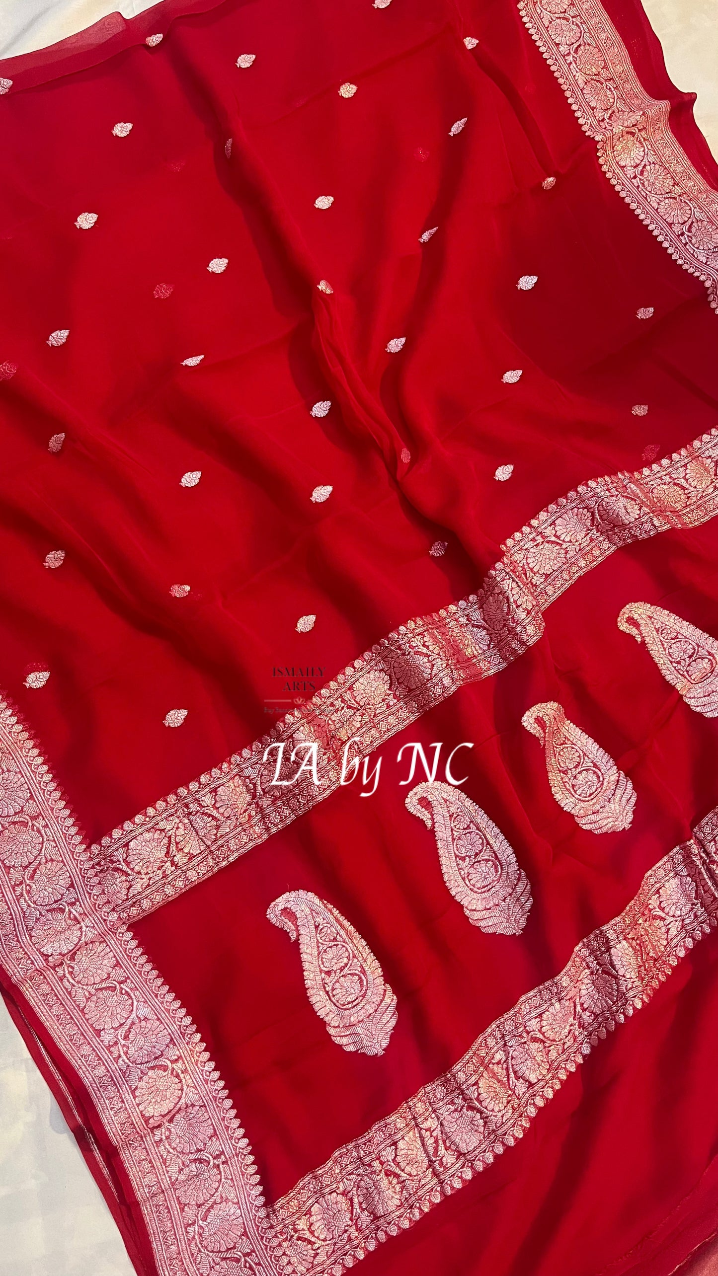 Crimson Banarasi Pure Khaddi Georgette Kadwa Saree