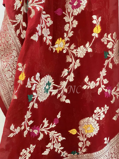 Maroon Banarasi Pure Khaddi Georgette Meenakari Dupatta
