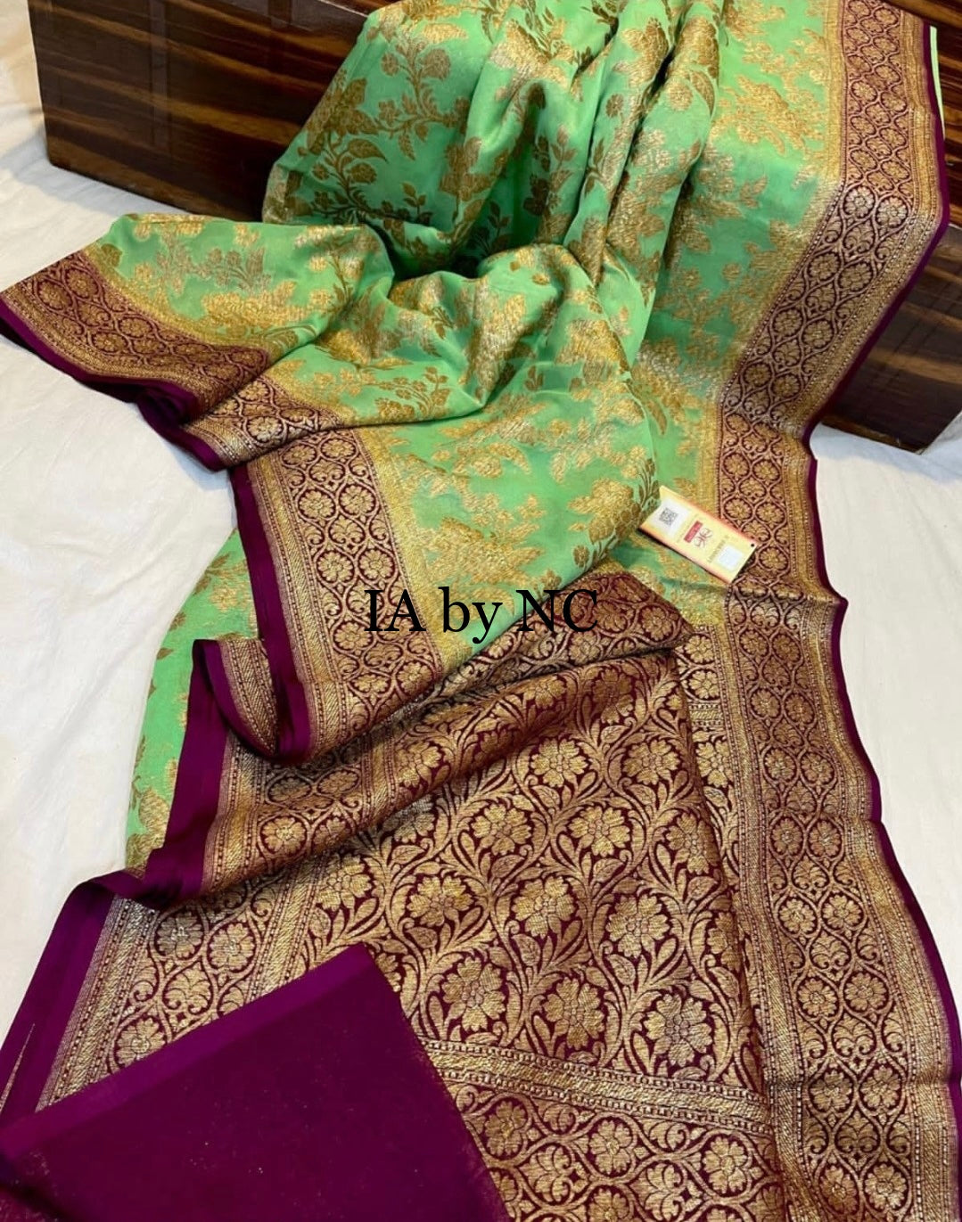 Mint Banarasi Pure Khaddi Georgette Saree