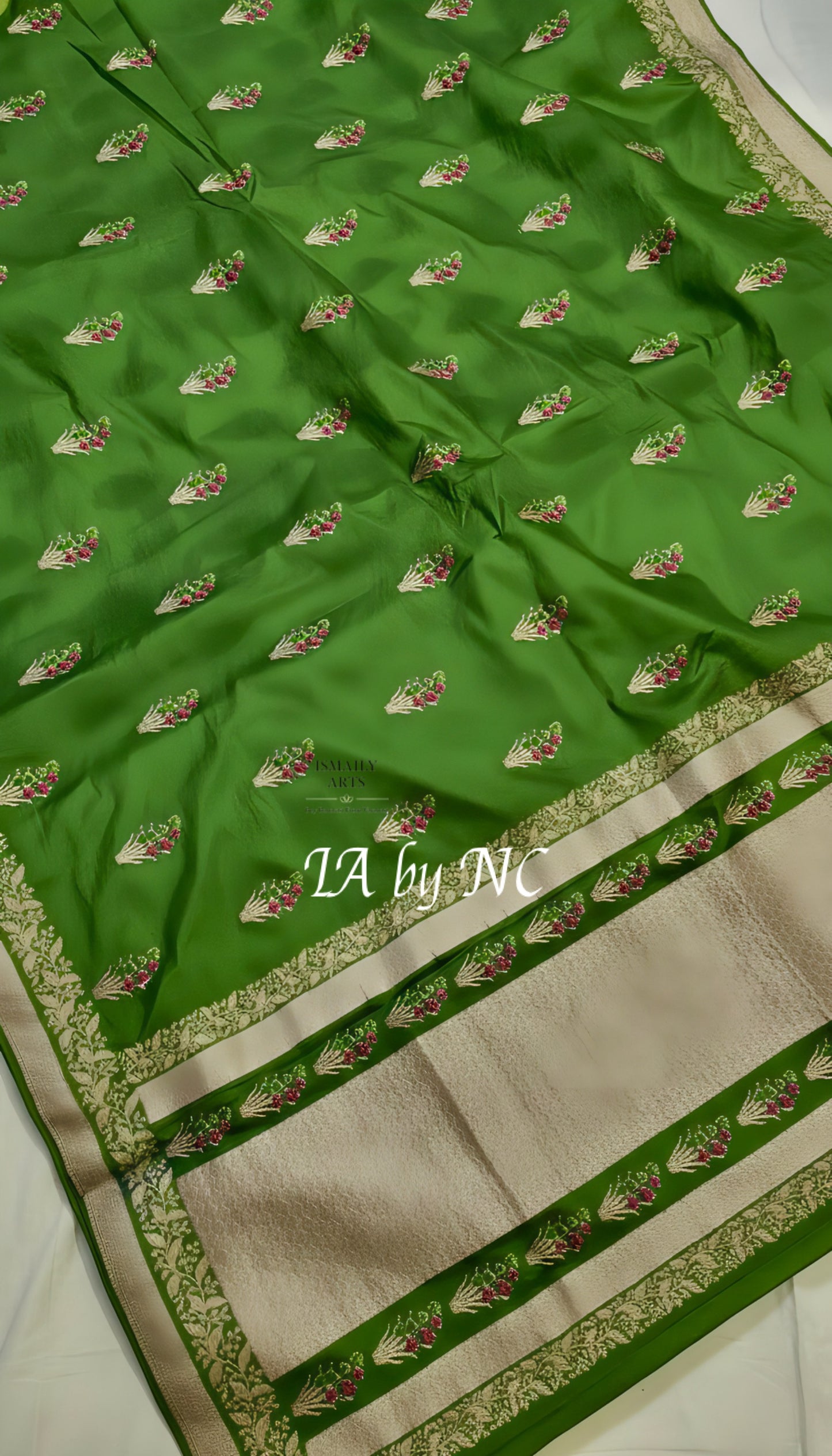 Avocado Banarasi Mashru Katan Silk Meenakari Saree