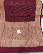 Burgundy Banarasi Pure Khaddi Georgette Saree