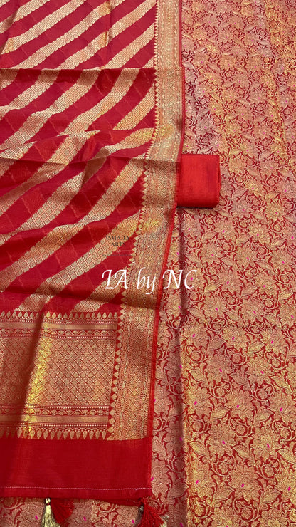 Crimson Banarasi Cotton Silk Tissue Brocade Dress materials
