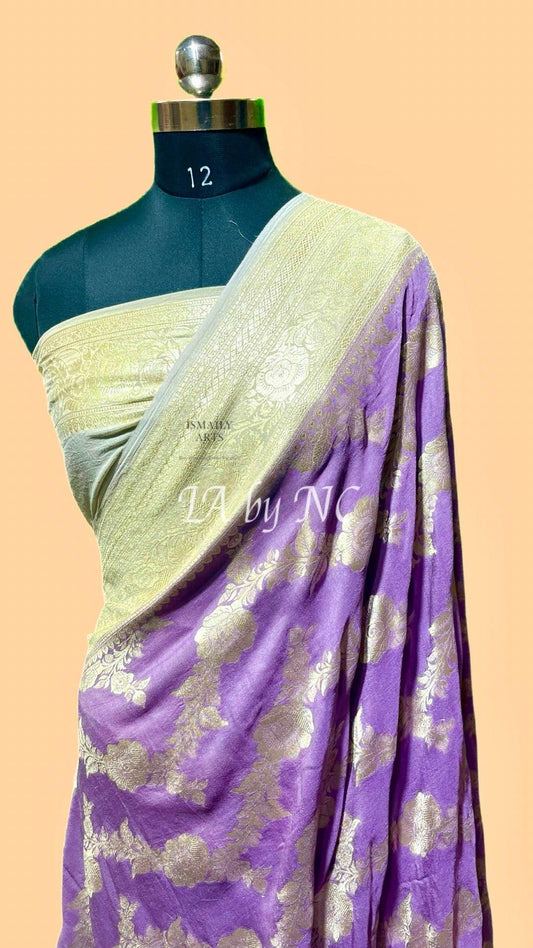 Grape Banarasi Pure Khaddi Munga Saree