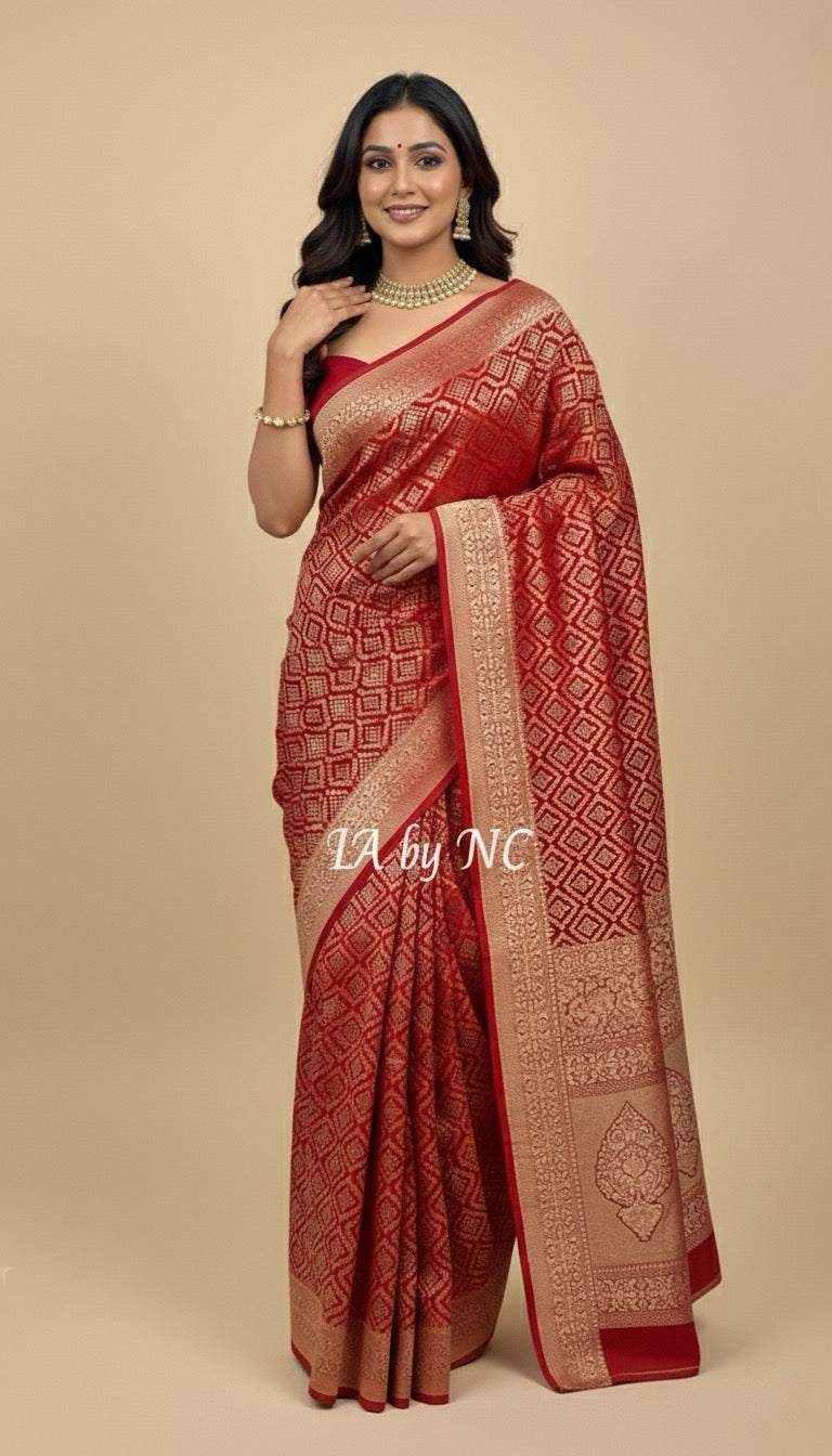 Crimson Banarasi Pure Khaddi Georgette Saree