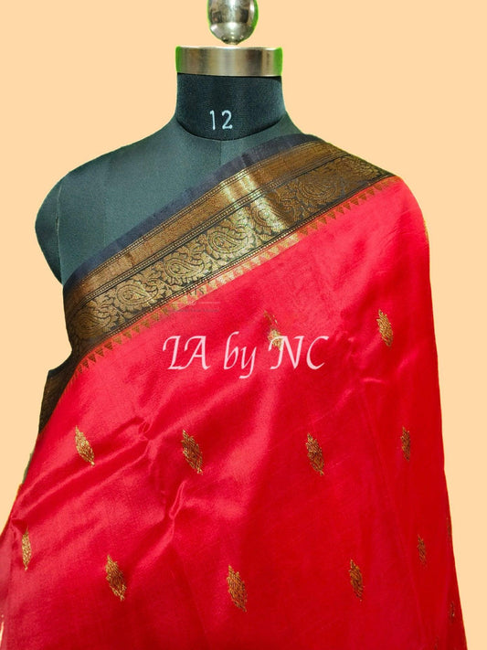 Carmine Banarasi Pure Kora Organza Kadwa Saree