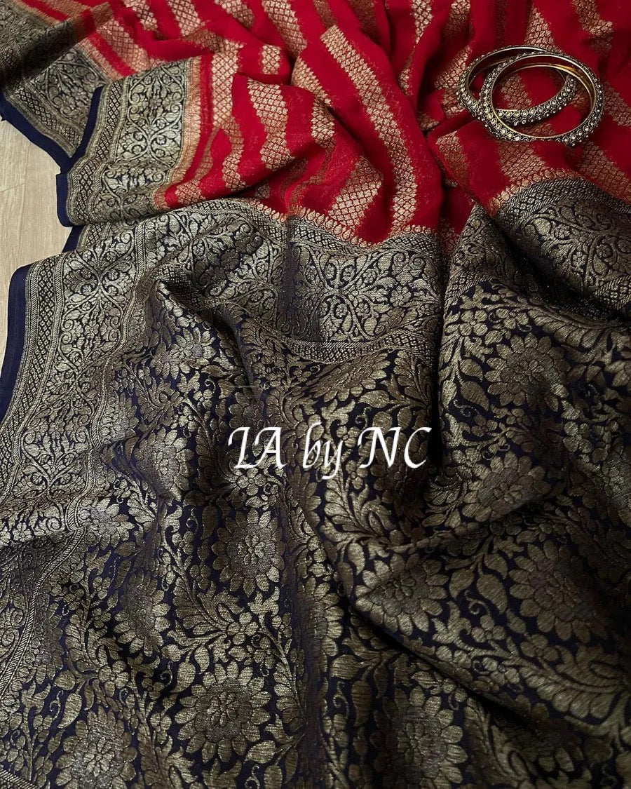 Carmine Banarasi Pure Khaddi Georgette Saree