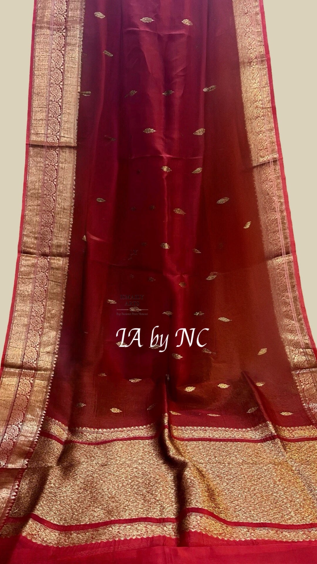 Carmine Banarasi Pure Kora Organza Kadwa Saree
