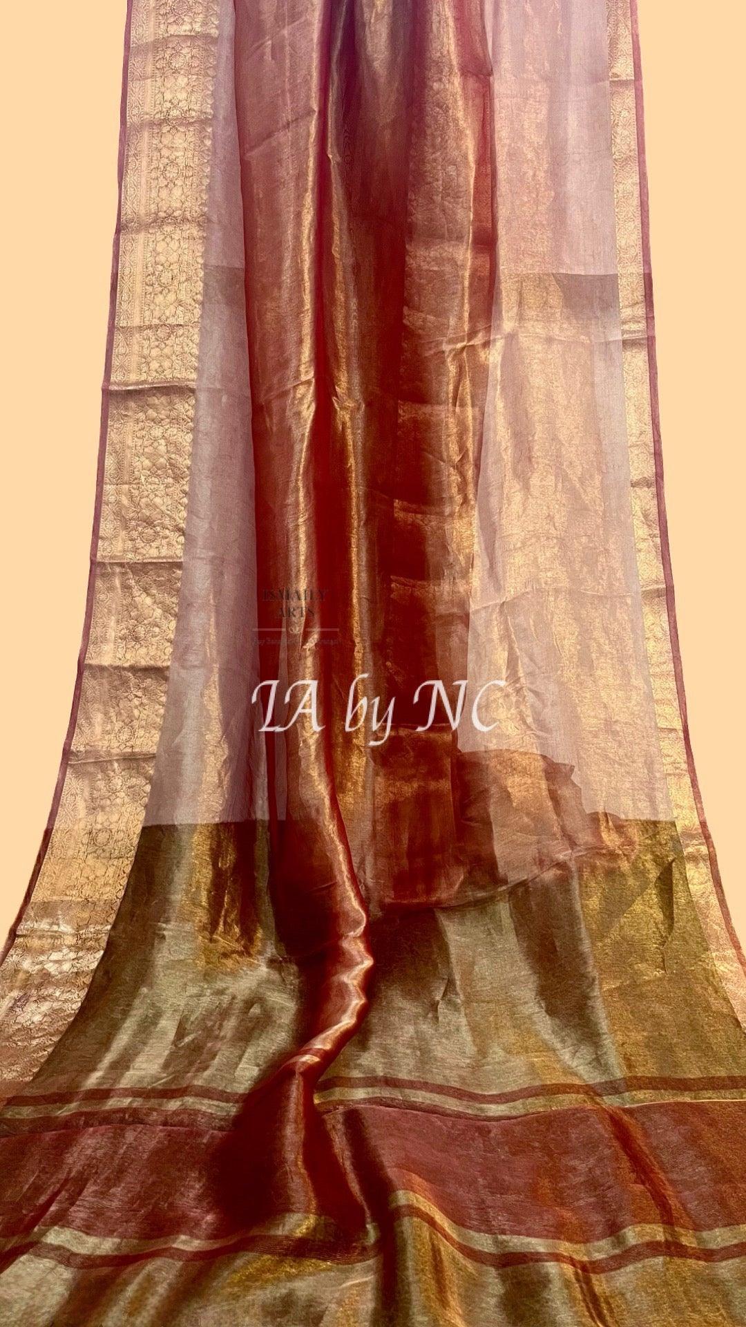 Carmine Banarasi Pure Tissue Silk Saree