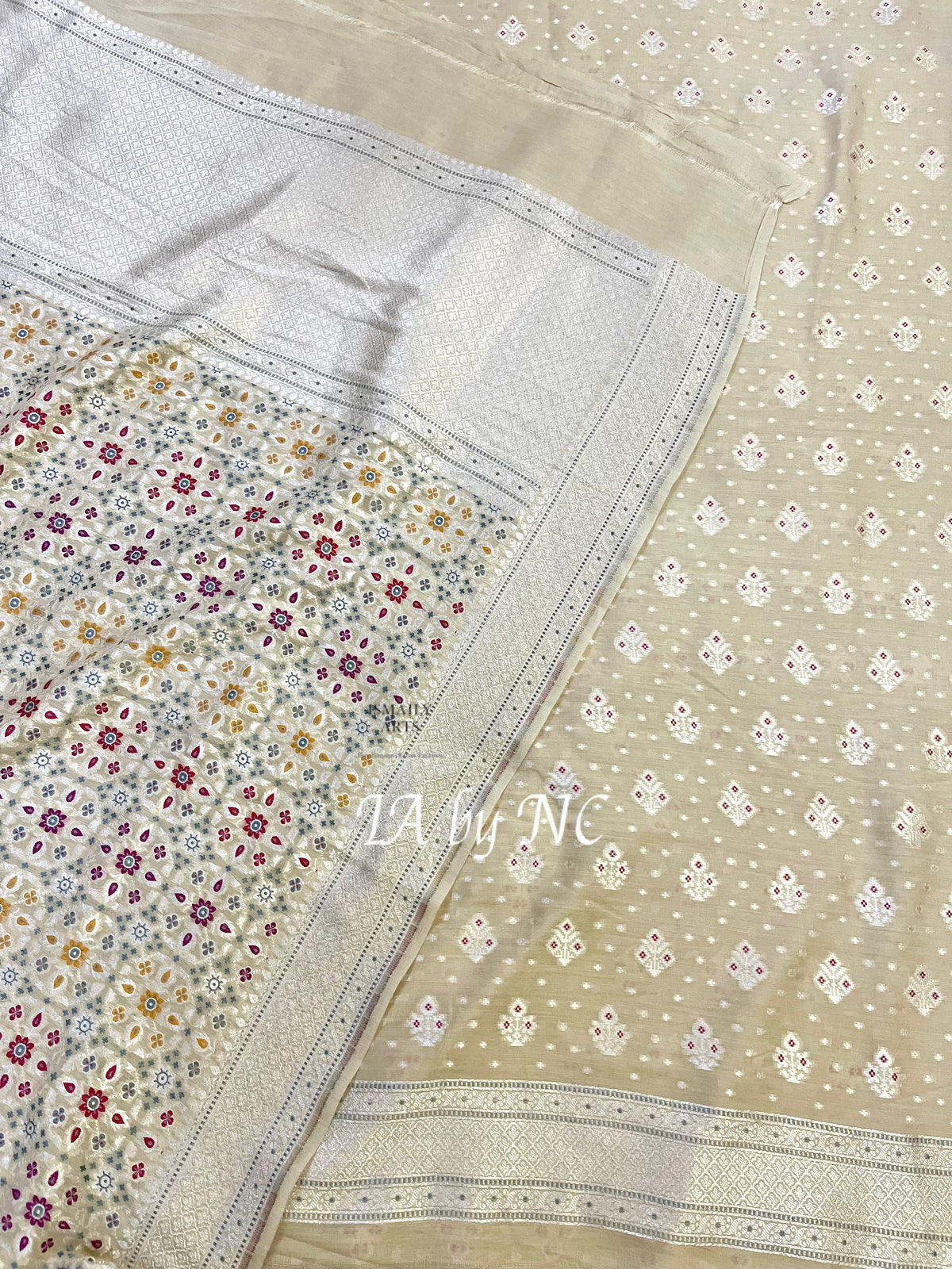 Beige Banarasi Pure Munga Silk Dress Material