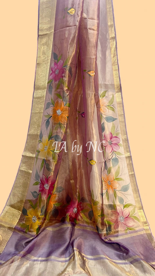 Grape Banarasi Pure Tissue Silk Saree