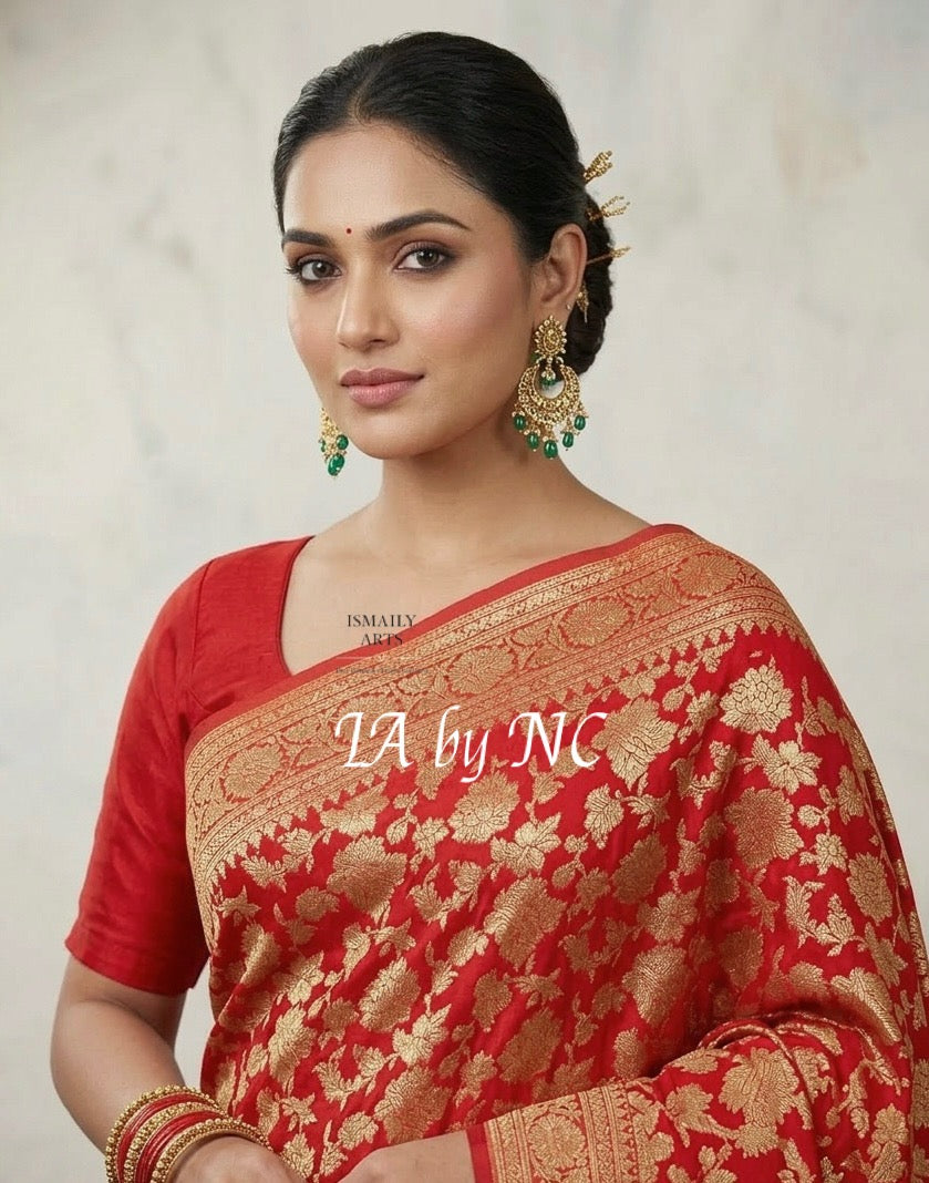 Crimson Banarasi Pure Khaddi Georgette Saree