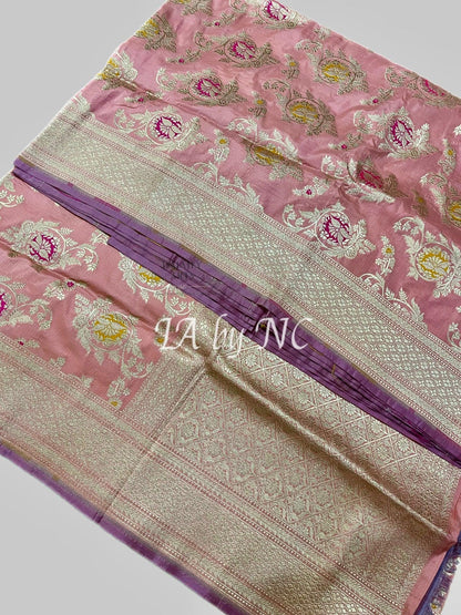 Peach Banarasi Pure Katan Silk Meenakari Pattu Saree