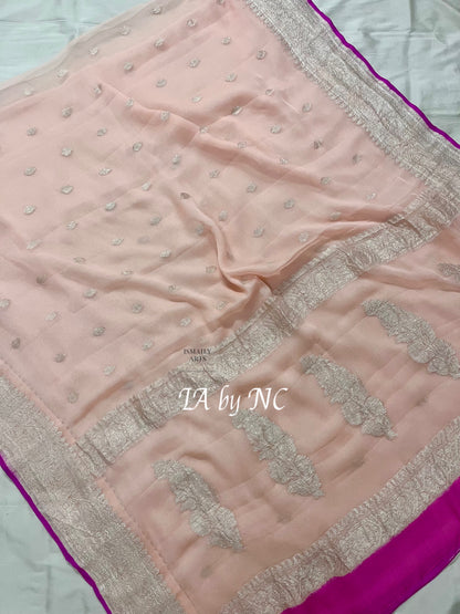 Carnation Banarasi Pure Khaddi Georgette Kadwa Saree