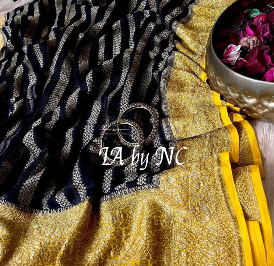 Black Banarasi Pure Khaddi Georgette Saree