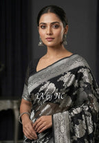 Black Banarasi Pure Khaddi Georgette Saree