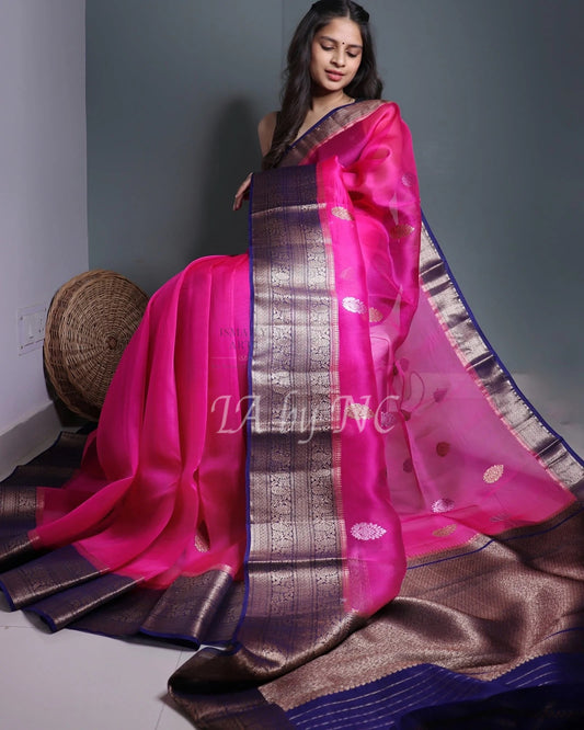 Fuschia Banarasi Pure Kora Silk Kadwa Saree