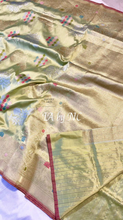 Pista Banarasi Pure Katan Silk Kadwa Pattu Saree