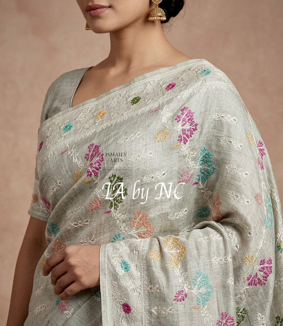 Ash Banarasi Pure Khaddi Tussar Georgette Meenakari Saree