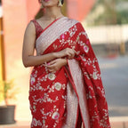 Crimson Banarasi Pure Khaddi Georgette Meenakari Saree