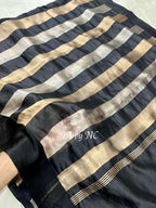 Black Banarasi Pure Tissue Silk Saree - Satin Border