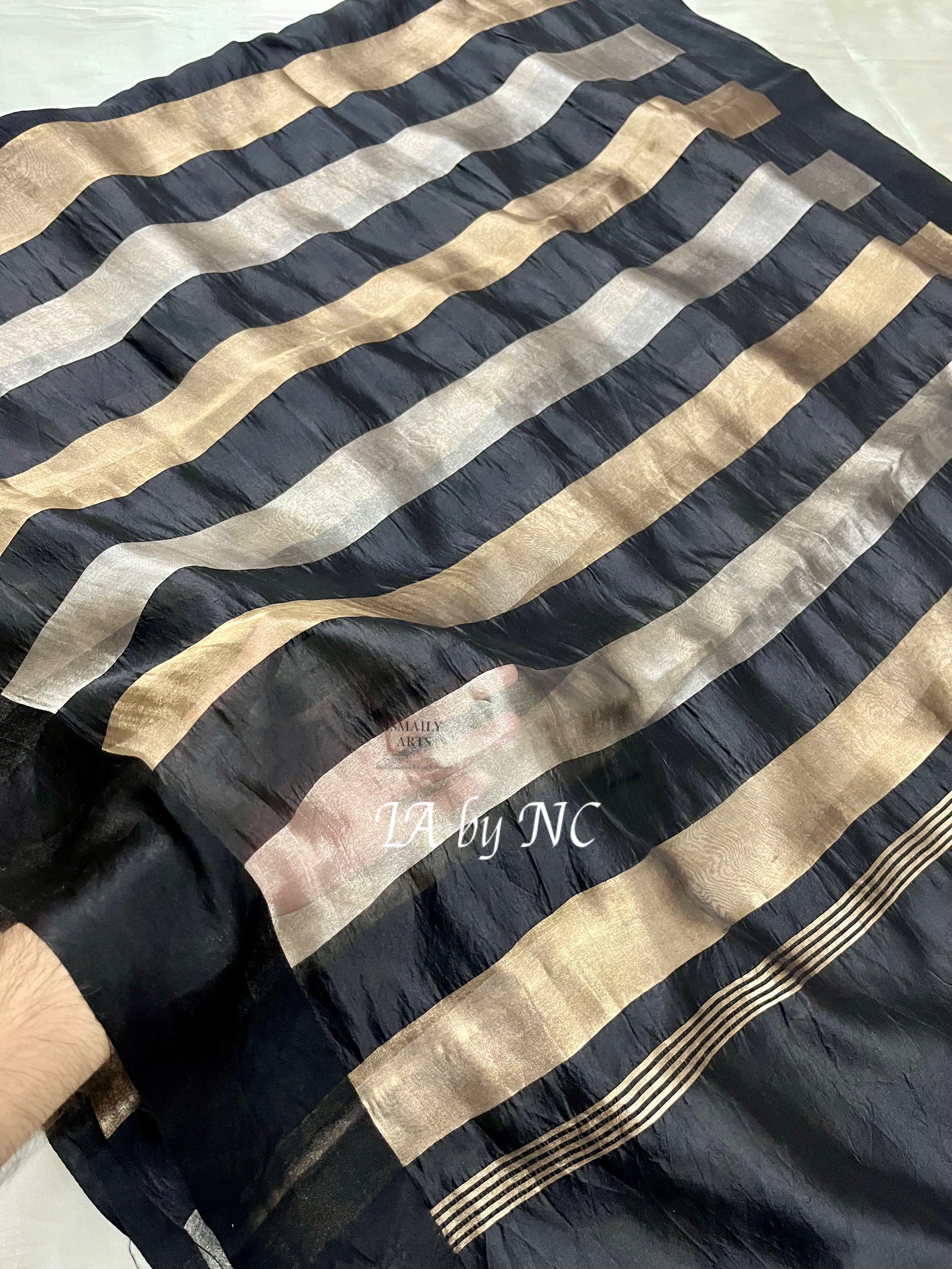 Black Banarasi Pure Tissue Silk Saree - Satin Border