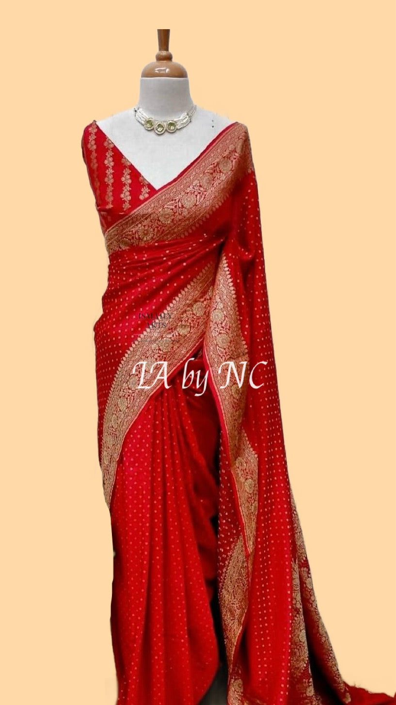 Crimson Banarasi Pure Khaddi Crepe Georgette Saree