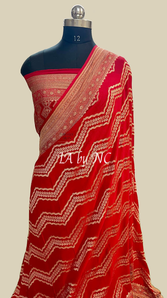 Crimson Banarasi Pure Khaddi Georgette Saree