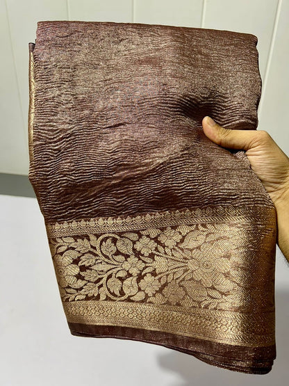 Banarasi Blend Tissue Silk Crushed Saree