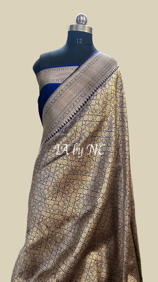 Navy Banarasi Pure Katan Silk Pattu Brocade Saree