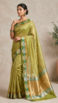 Moss Banarasi Pure Kora Silk Kadwa Saree