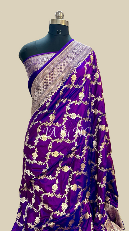 Grape Banarasi Pure Katan Silk Pattu Saree