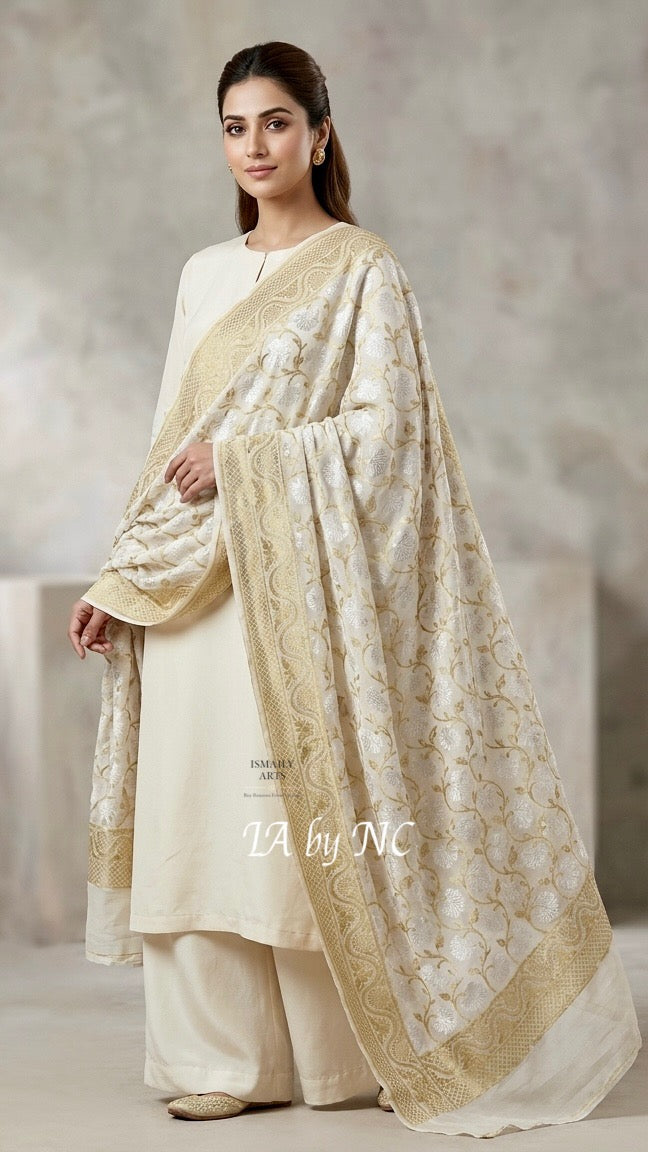 Offwhite Banarasi Pure Khaddi Georgette Dupatta