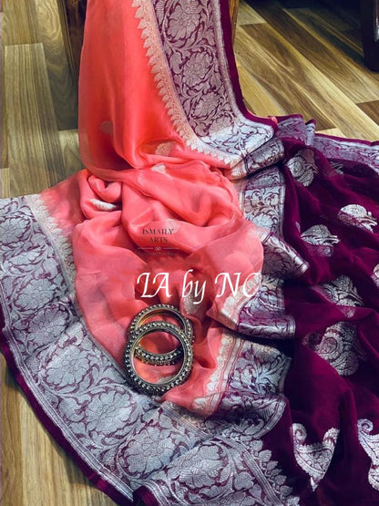 Punch Banarasi Pure Khaddi Georgette Kadwa Saree