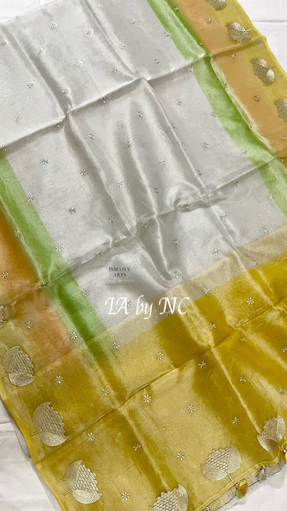 OffWhite Banarasi Pure Tissue Silk Designer Saree