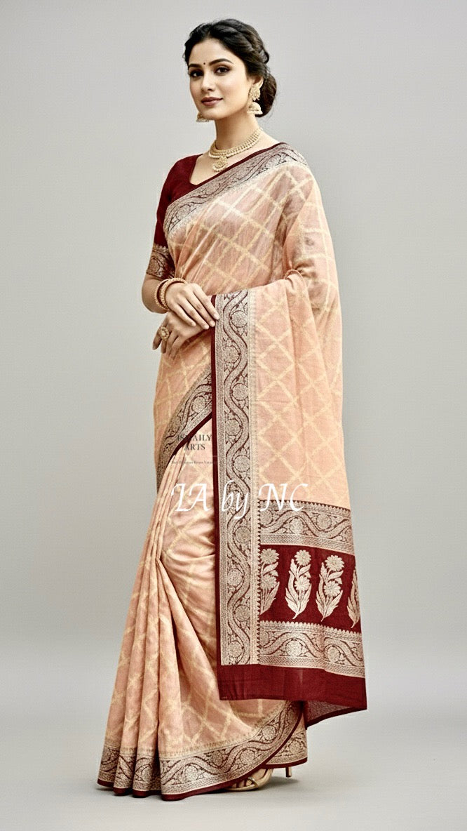 Peach Banarasi Pure Chiffon Georgette Saree