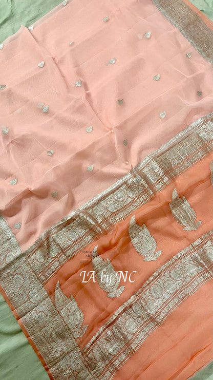 Flamingo Banarasi Pure Khaddi Georgette Kadwa Saree