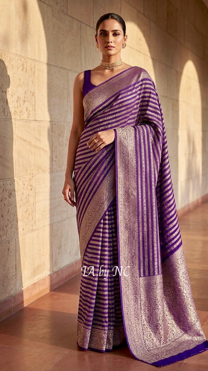 Grape Banarasi Pure Khaddi Georgette Saree