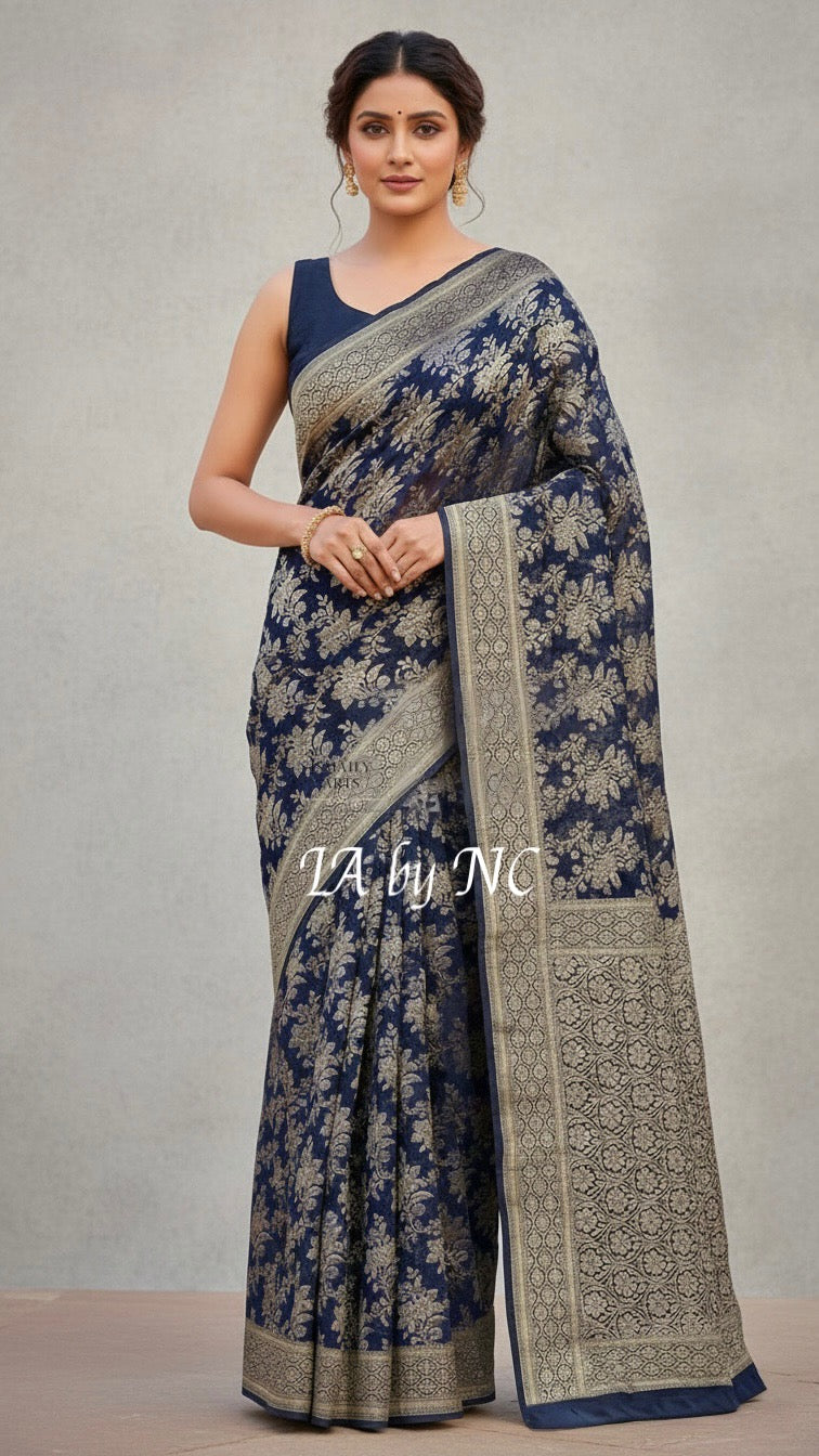 Black Banarasi Pure Khaddi Georgette Saree