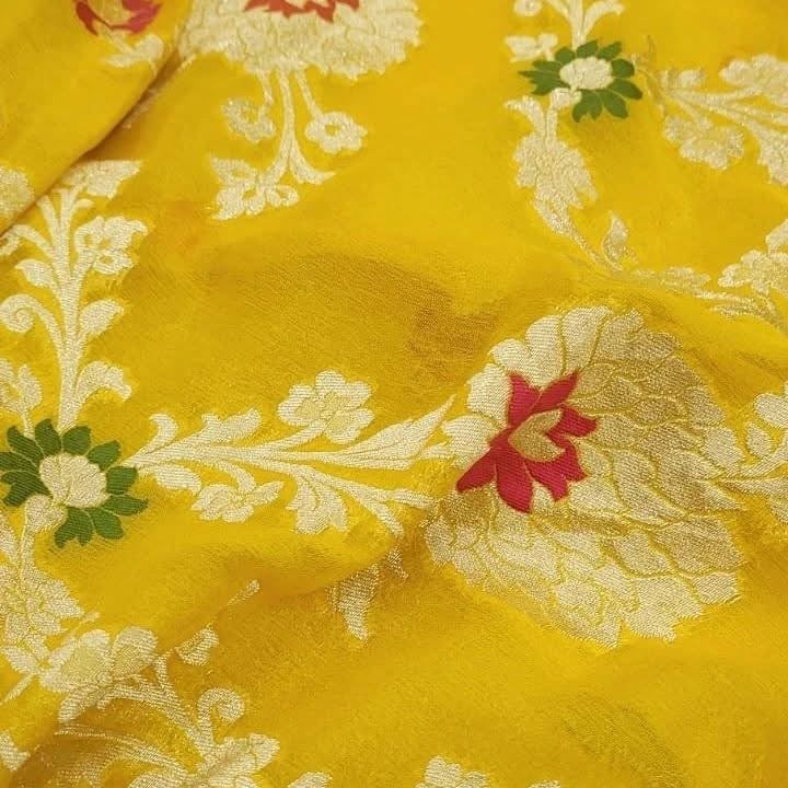 Bumblebee Banarasi Pure Khaddi Georgette Meenakari Saree