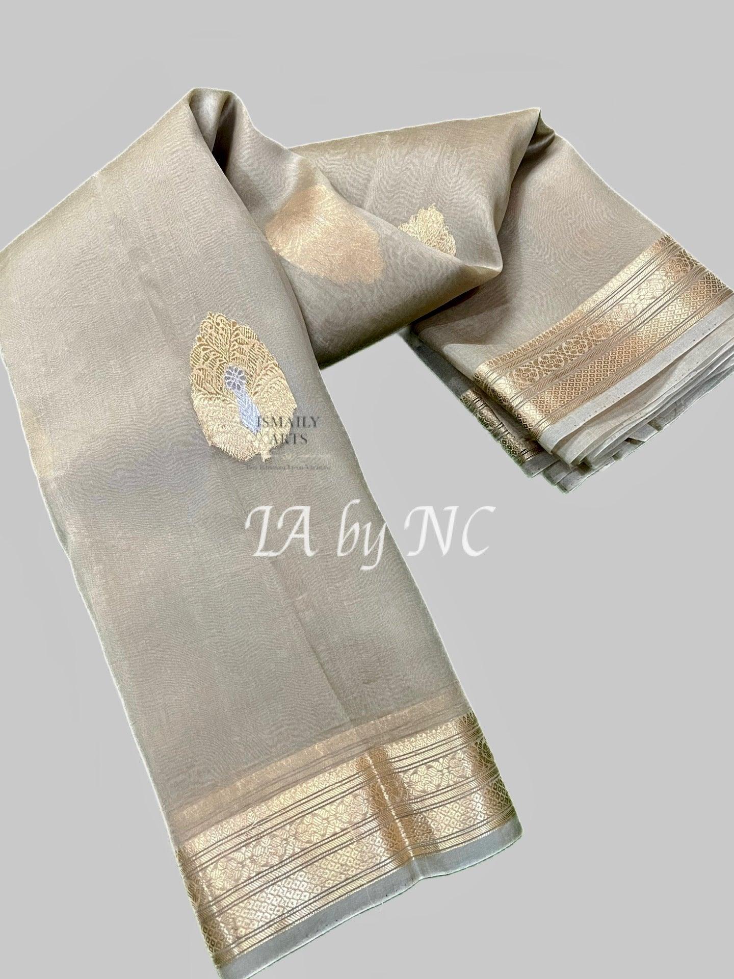 Abalone Banarasi Pure Kora Organza Kadwa Saree