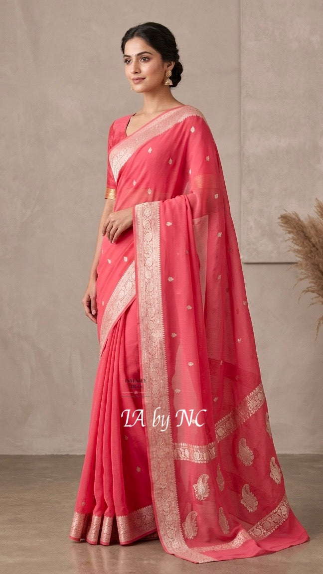 Punch Banarasi Pure Khaddi Georgette Kadwa Saree