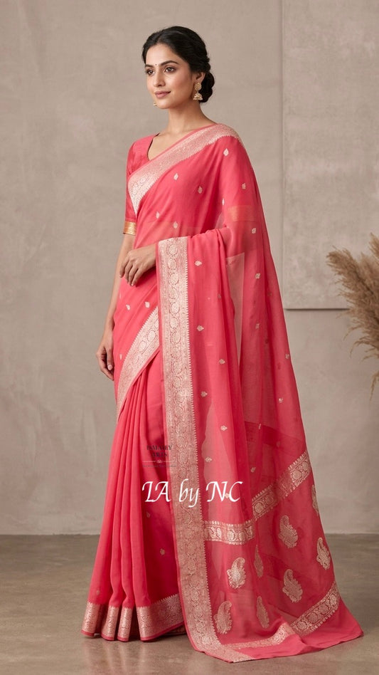 Punch Banarasi Pure Khaddi Georgette Kadwa Saree