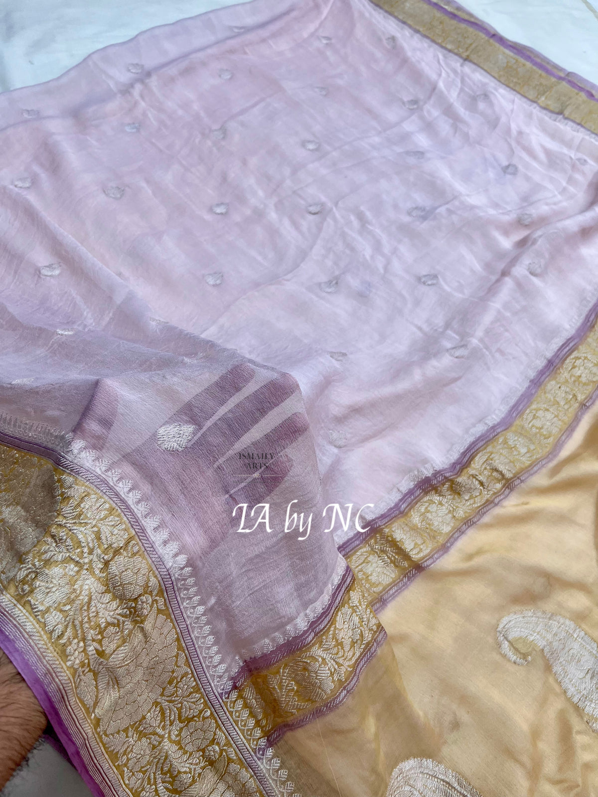 Carnation Banarasi Pure Khaddi Georgette Kadwa Saree