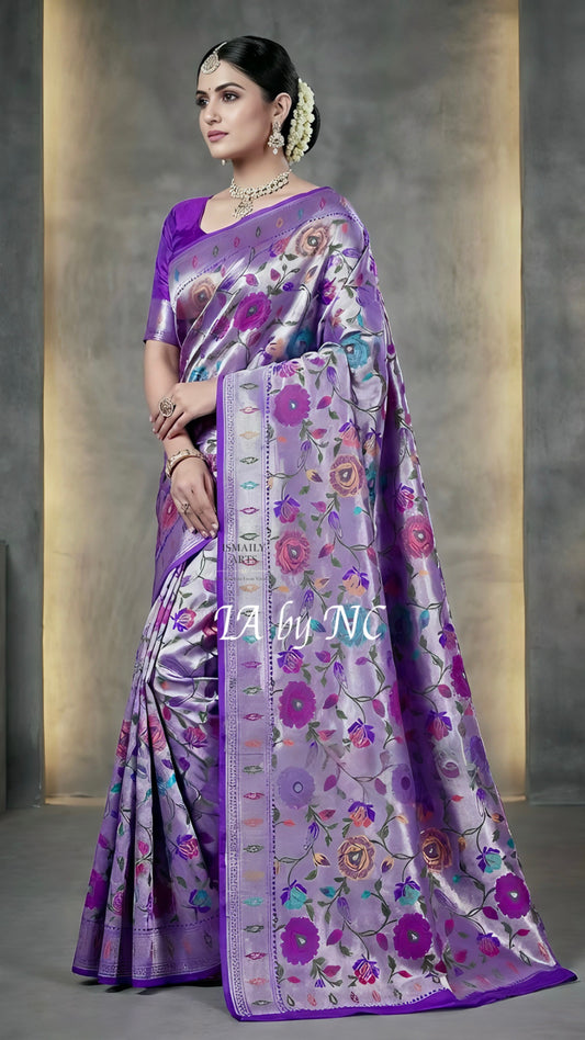 Grape Banarasi Pure Khaddi Tussar Georgette Brocade Saree