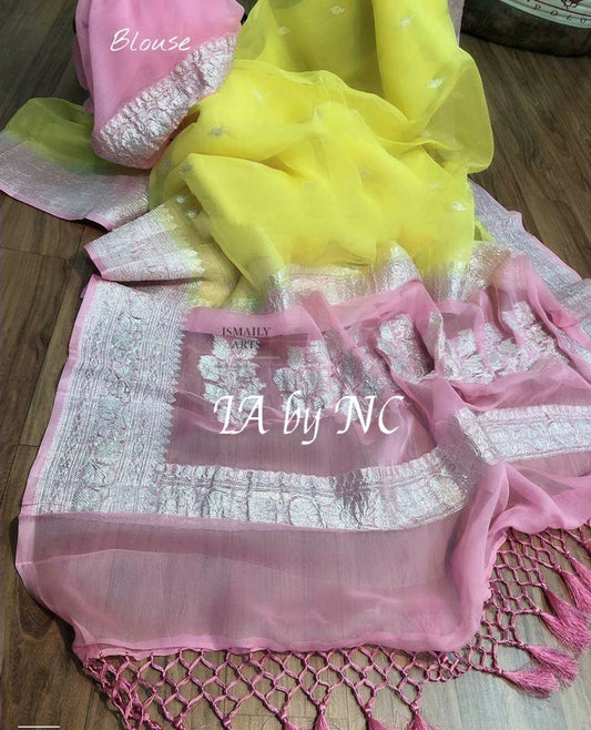 Pastel Banarasi Pure Khaddi Georgette Kadwa Saree